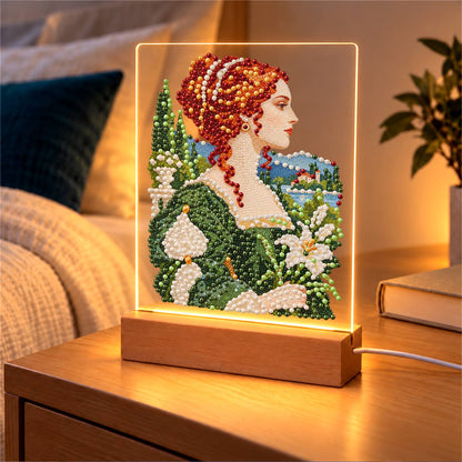 Red-Haired Lady with Calla Lilies (Light-Up Pearl Painting)