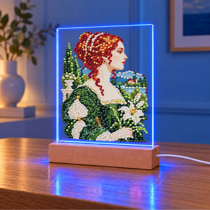 Red-Haired Lady with Calla Lilies (Light-Up Pearl Painting)