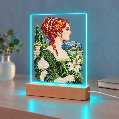 Red-Haired Lady with Calla Lilies (Light-Up Pearl Painting)