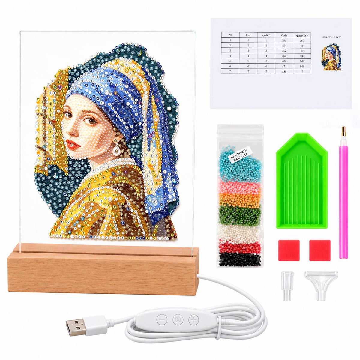 Girl in a Blue Turban (Light-Up Pearl Painting)
