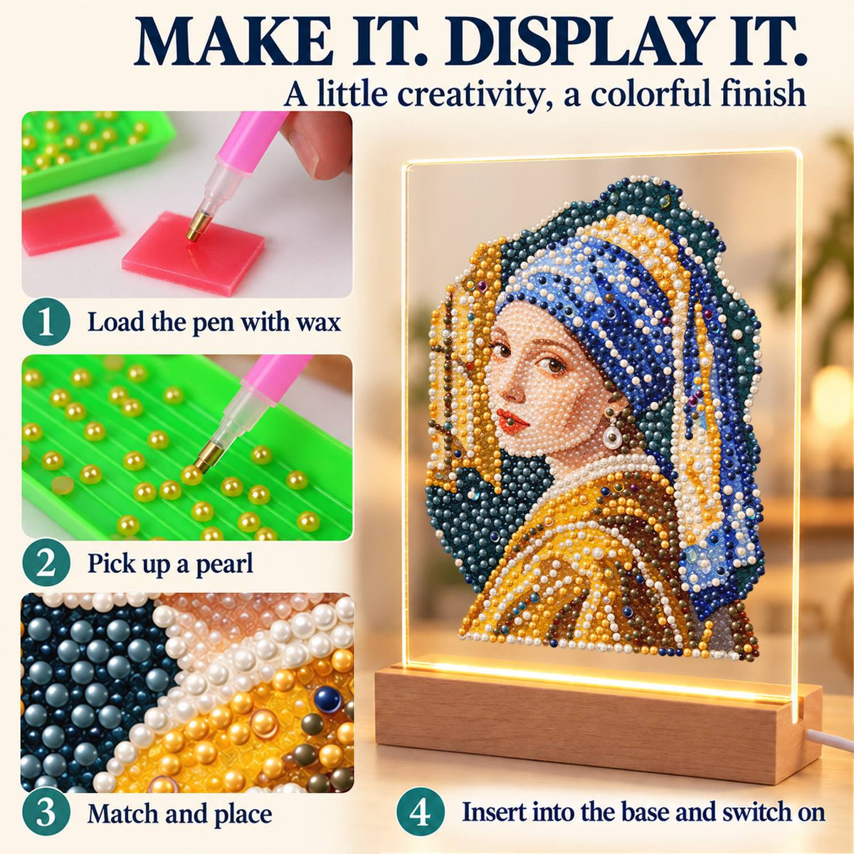 Girl in a Blue Turban (Light-Up Pearl Painting)