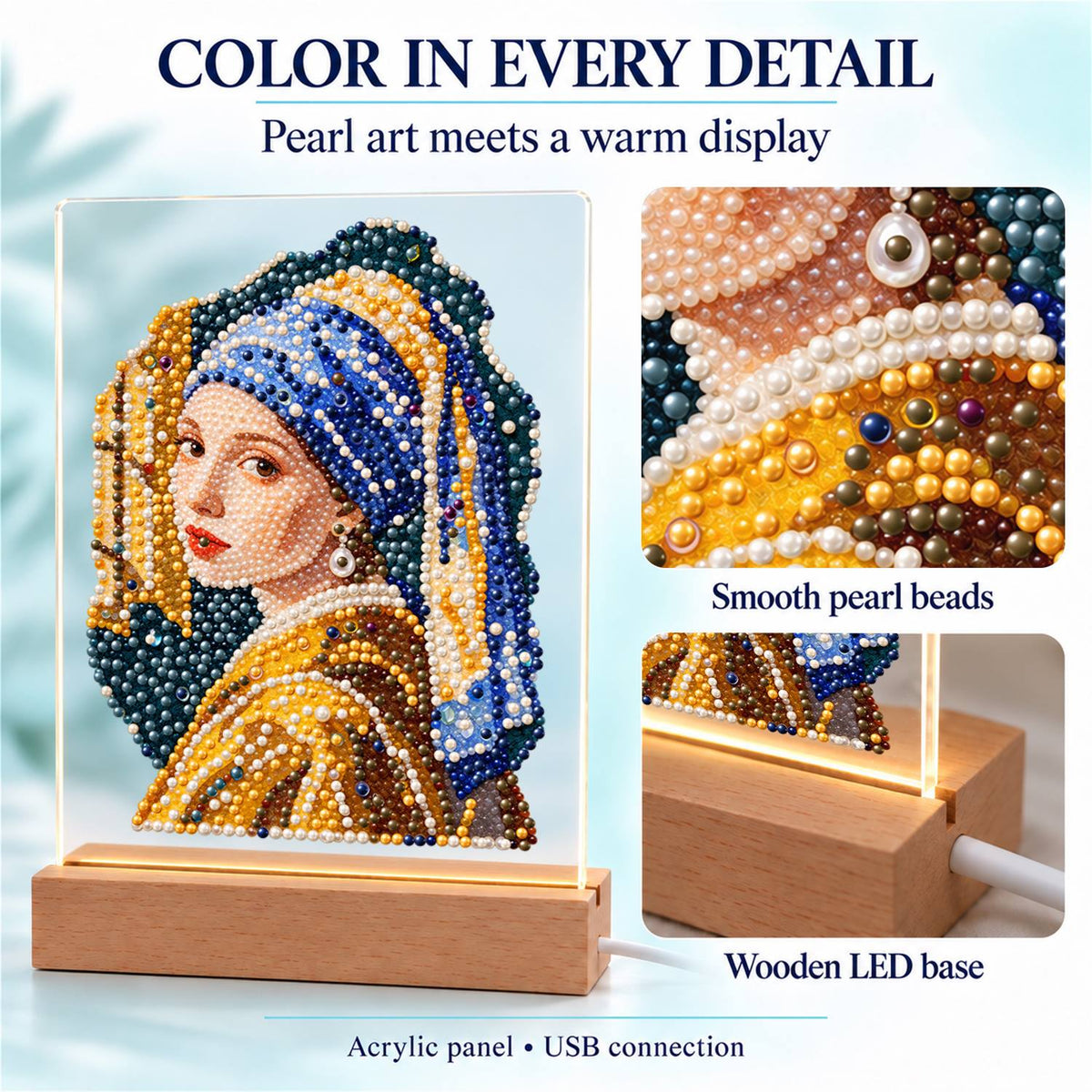 Girl in a Blue Turban (Light-Up Pearl Painting)