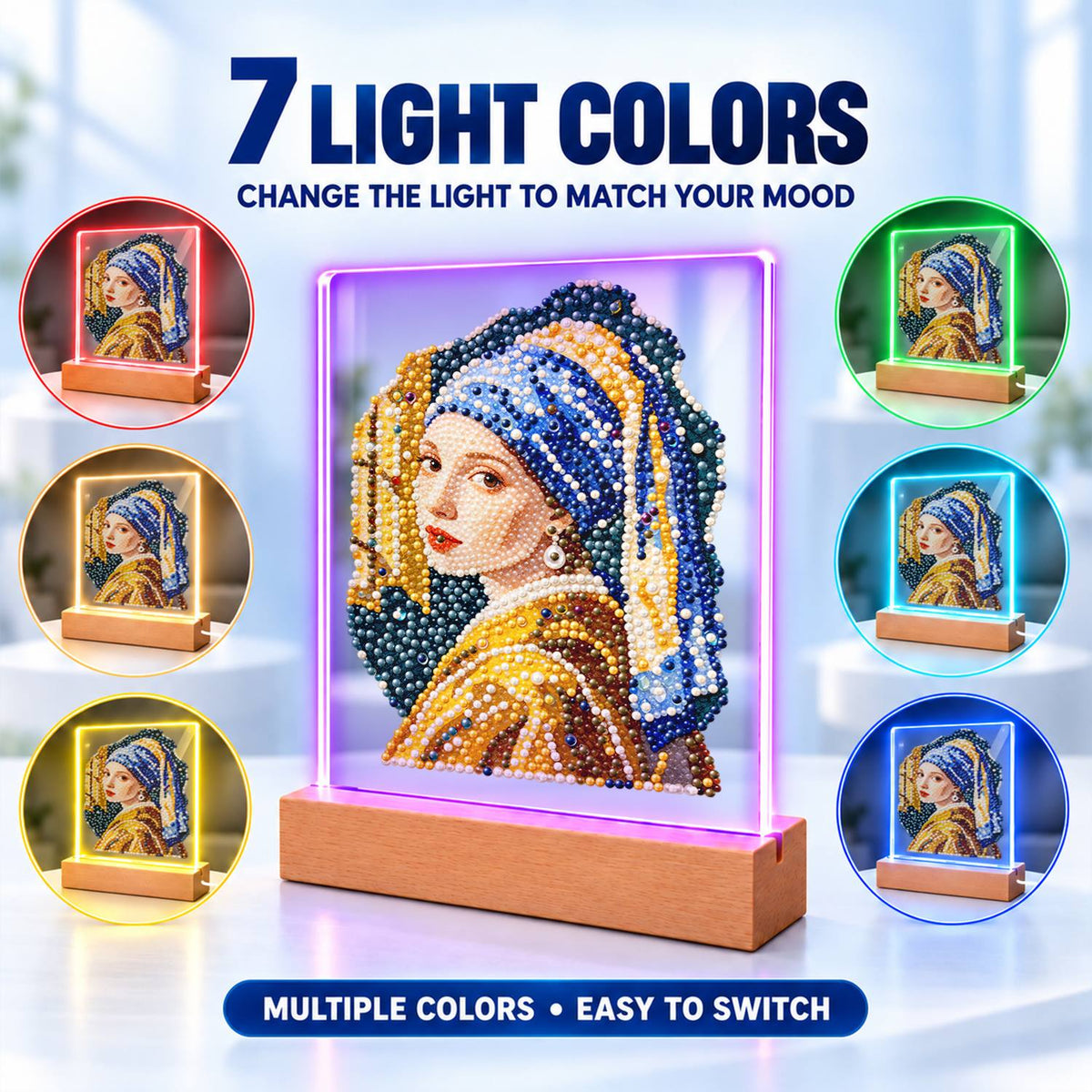 Girl in a Blue Turban (Light-Up Pearl Painting)