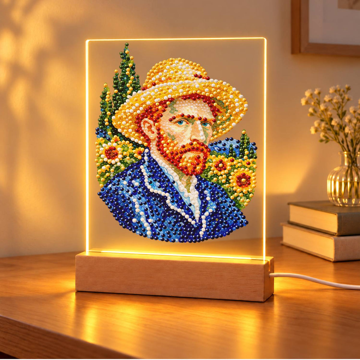 Red-Bearded Painter in a Straw Hat (Light-Up Pearl Painting)