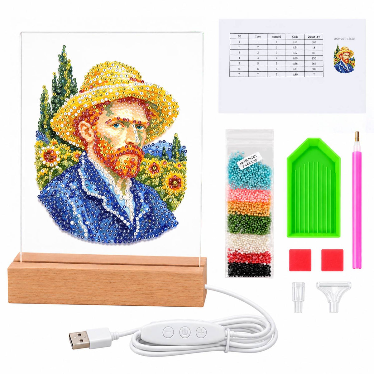 Red-Bearded Painter in a Straw Hat (Light-Up Pearl Painting)