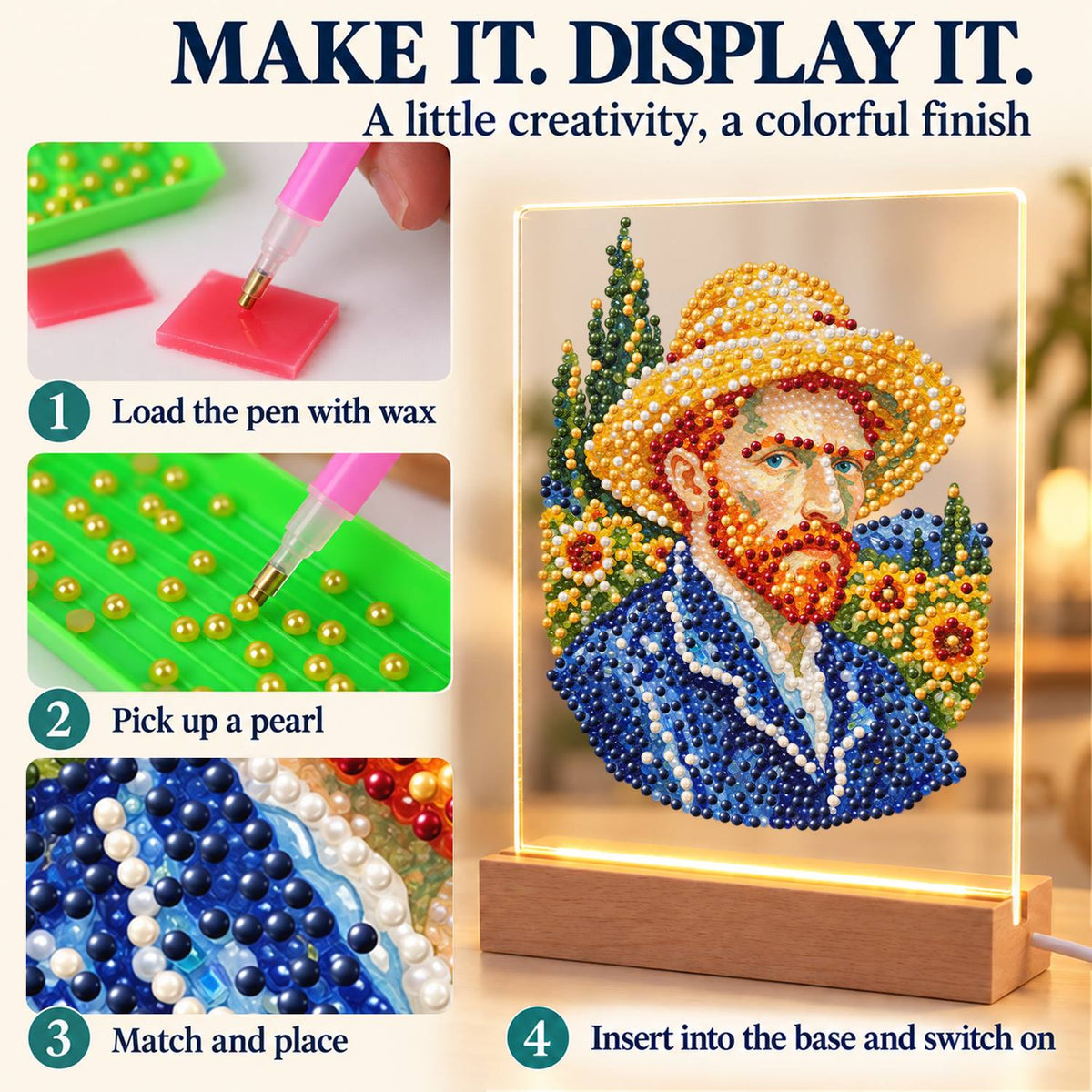 Red-Bearded Painter in a Straw Hat (Light-Up Pearl Painting)