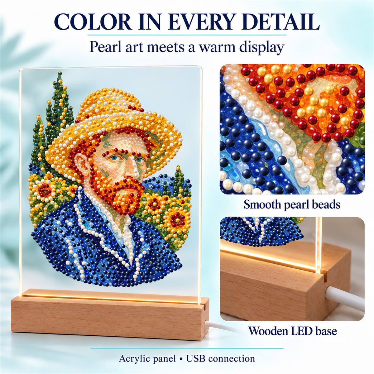 Red-Bearded Painter in a Straw Hat (Light-Up Pearl Painting)
