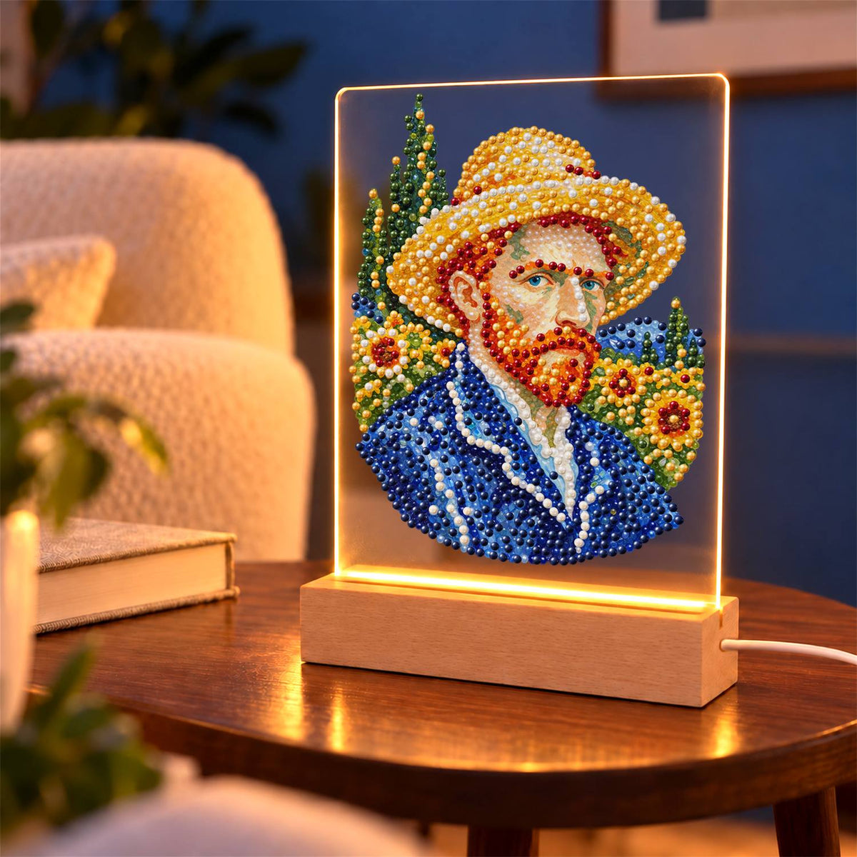 Red-Bearded Painter in a Straw Hat (Light-Up Pearl Painting)