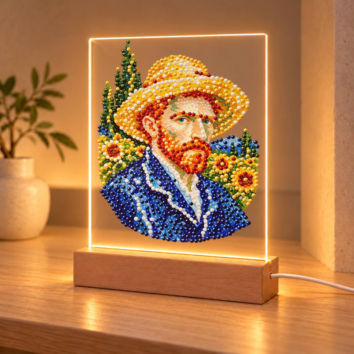 Red-Bearded Painter in a Straw Hat (Light-Up Pearl Painting)