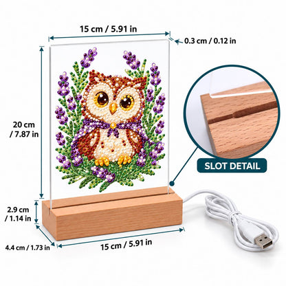 Little Owl in Lavender Fields (Light-Up Pearl Painting)