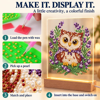 Little Owl in Lavender Fields (Light-Up Pearl Painting)