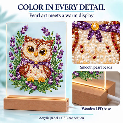 Little Owl in Lavender Fields (Light-Up Pearl Painting)