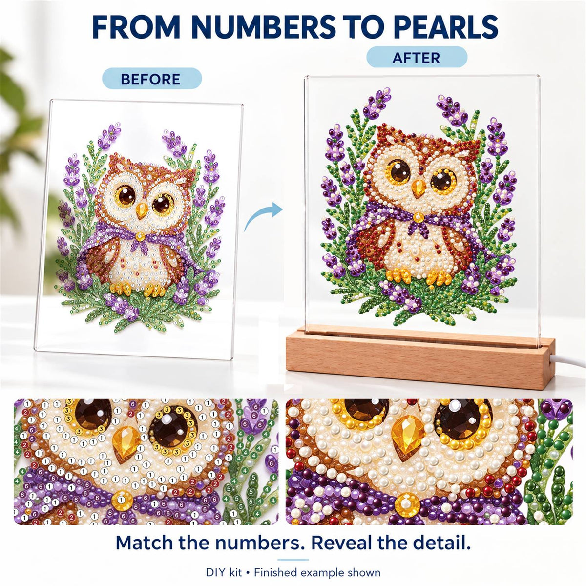 Little Owl in Lavender Fields (Light-Up Pearl Painting)
