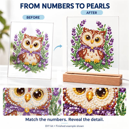 Little Owl in Lavender Fields (Light-Up Pearl Painting)