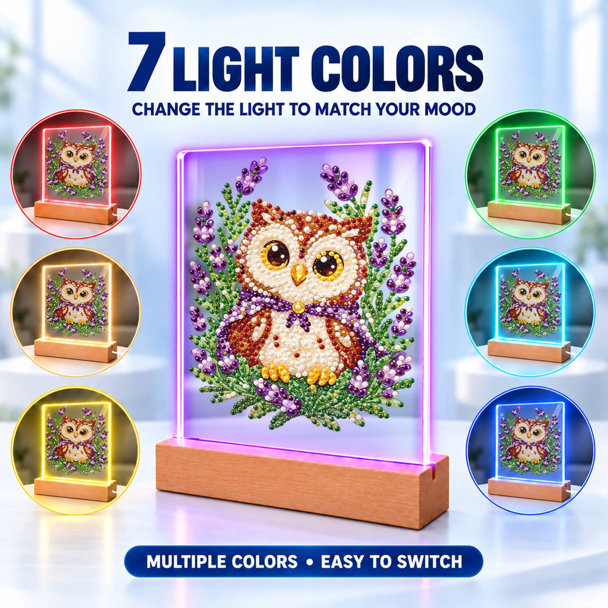 Little Owl in Lavender Fields (Light-Up Pearl Painting)