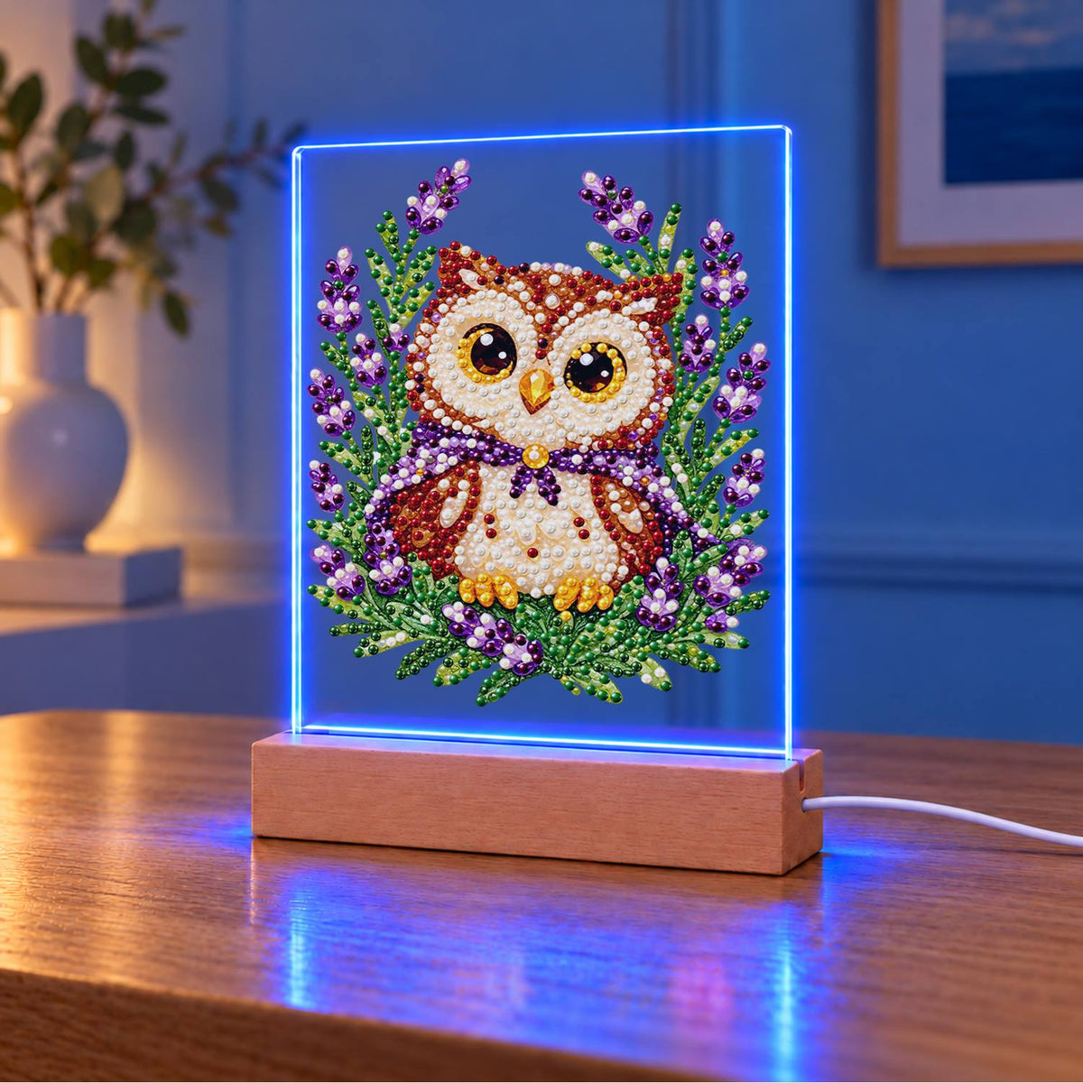 Little Owl in Lavender Fields (Light-Up Pearl Painting)