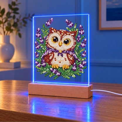 Little Owl in Lavender Fields (Light-Up Pearl Painting)