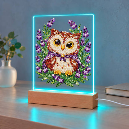 Little Owl in Lavender Fields (Light-Up Pearl Painting)