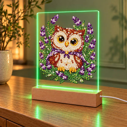Little Owl in Lavender Fields (Light-Up Pearl Painting)