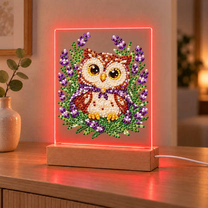 Little Owl in Lavender Fields (Light-Up Pearl Painting)