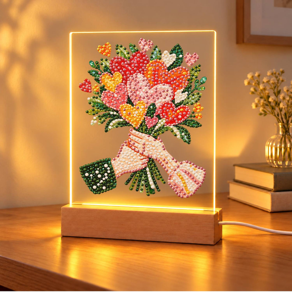 Hands Offering a Heart Bouquet (Light-Up Pearl Painting)