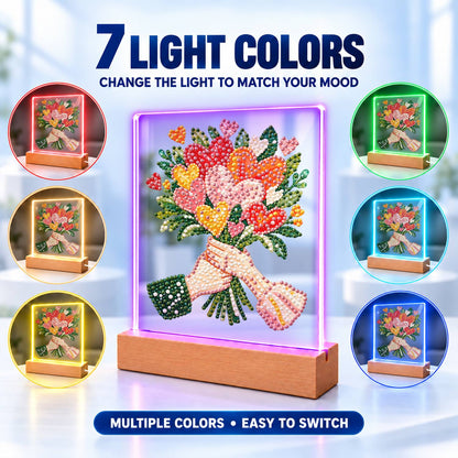 Hands Offering a Heart Bouquet (Light-Up Pearl Painting)