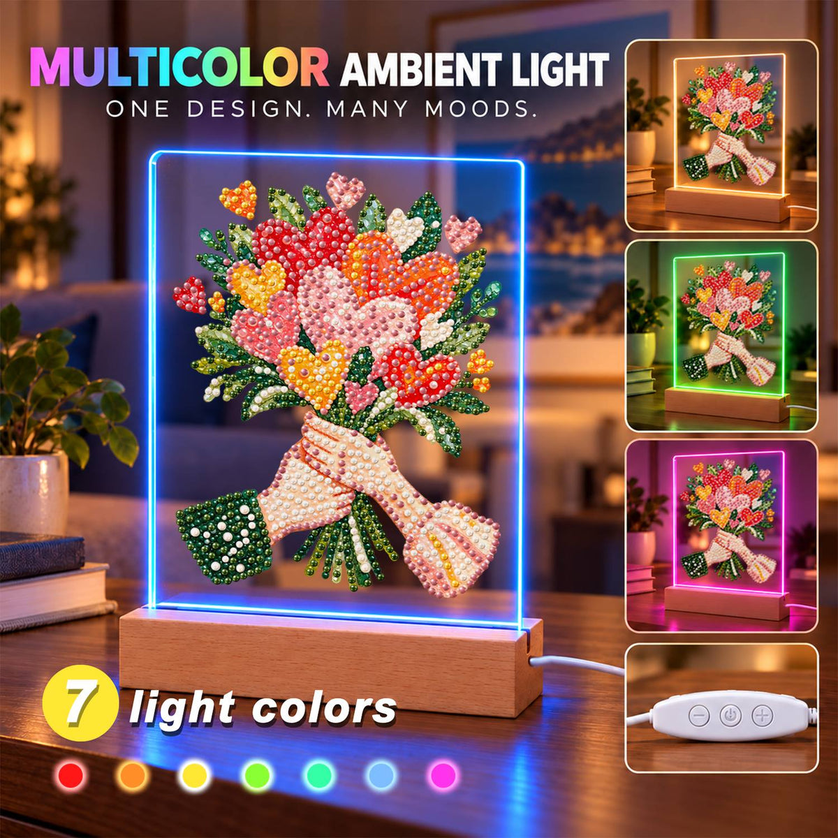 Hands Offering a Heart Bouquet (Light-Up Pearl Painting)