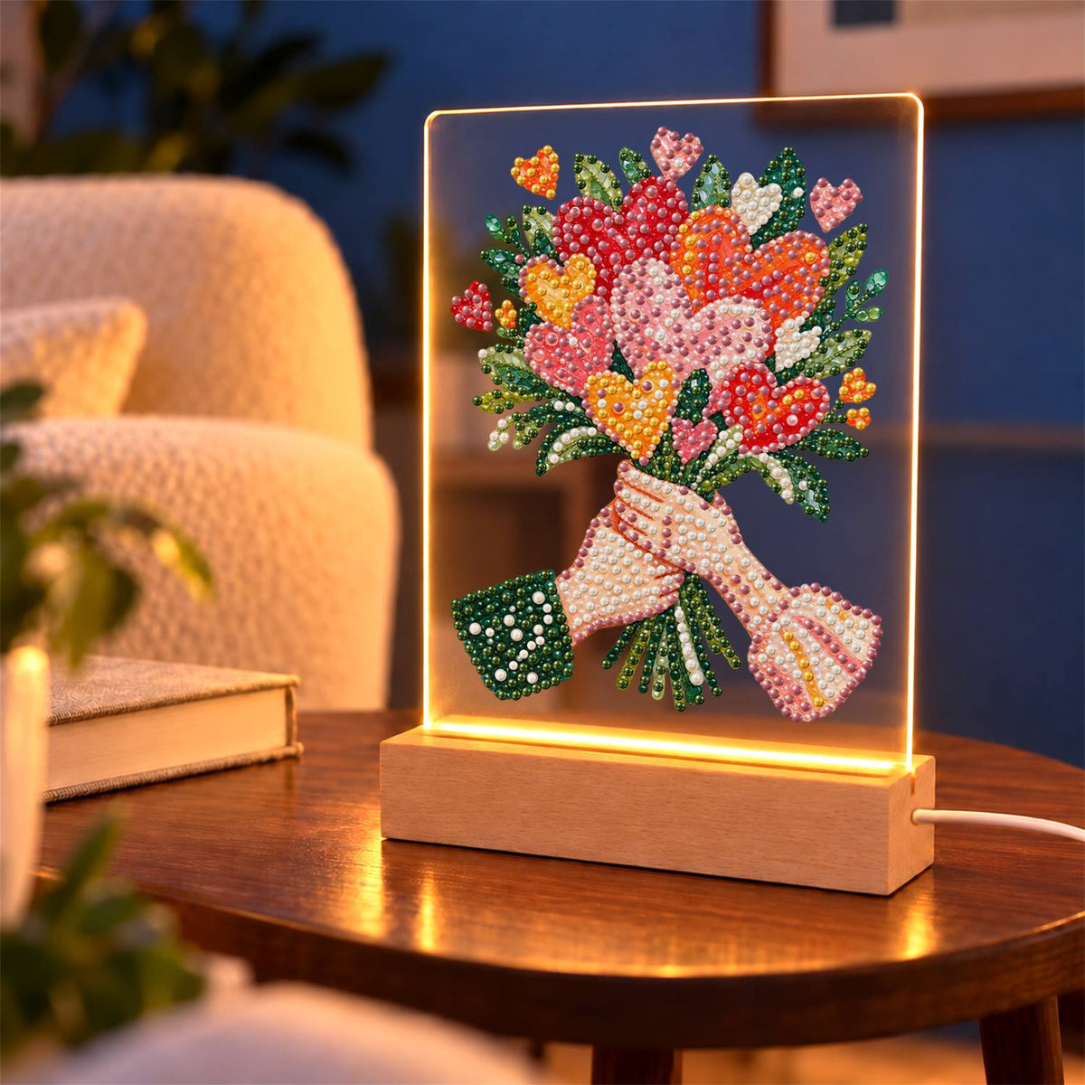 Hands Offering a Heart Bouquet (Light-Up Pearl Painting)