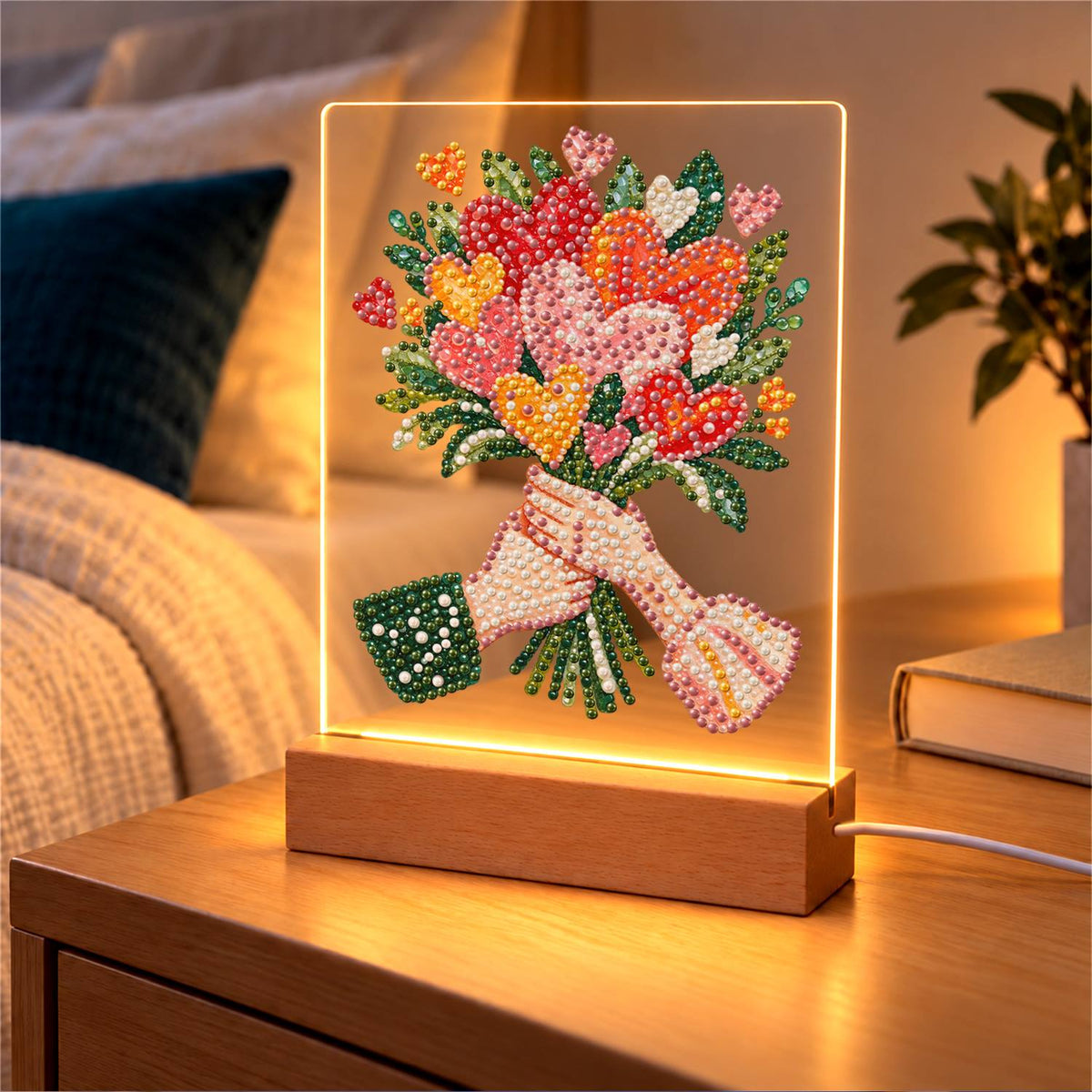 Hands Offering a Heart Bouquet (Light-Up Pearl Painting)