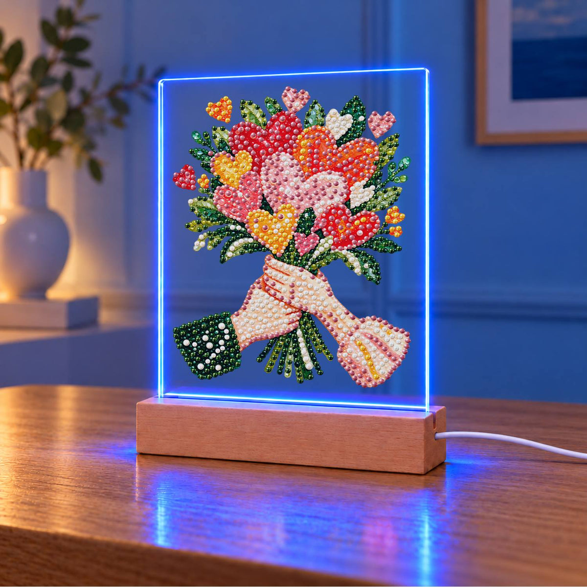 Hands Offering a Heart Bouquet (Light-Up Pearl Painting)