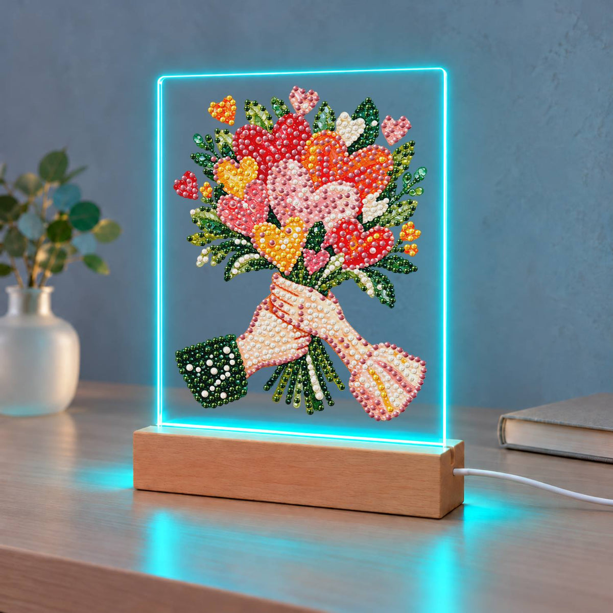 Hands Offering a Heart Bouquet (Light-Up Pearl Painting)
