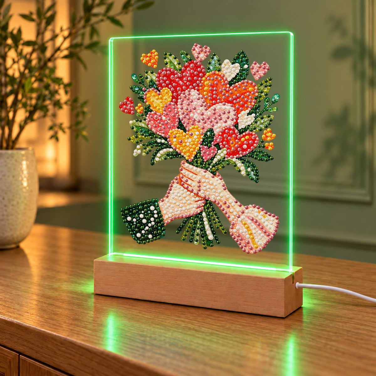Hands Offering a Heart Bouquet (Light-Up Pearl Painting)
