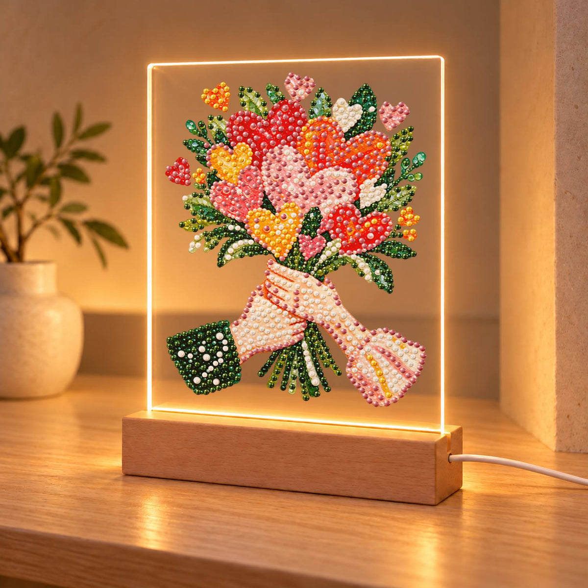 Hands Offering a Heart Bouquet (Light-Up Pearl Painting)