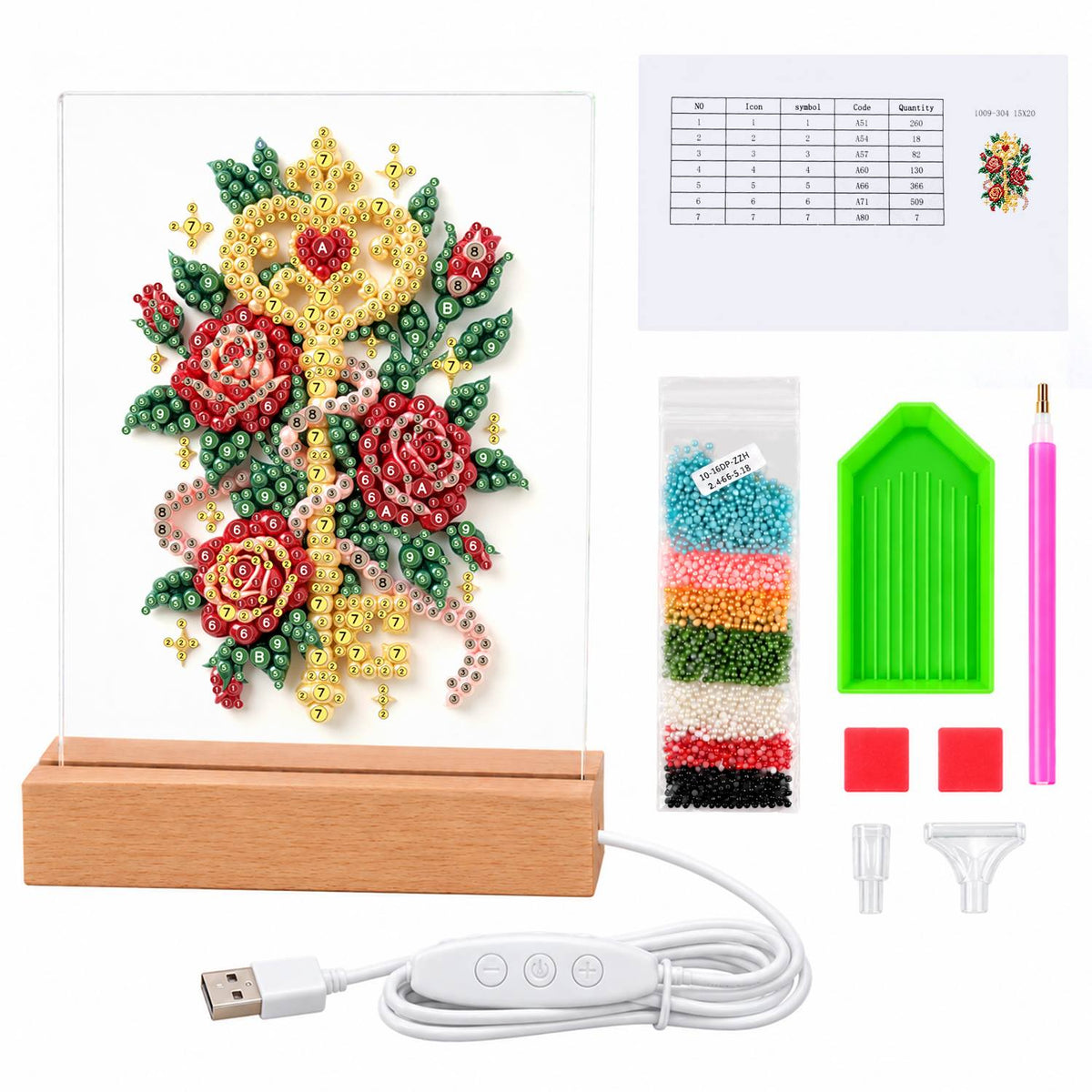 Golden Key Among Red Roses (Light-Up Pearl Painting)