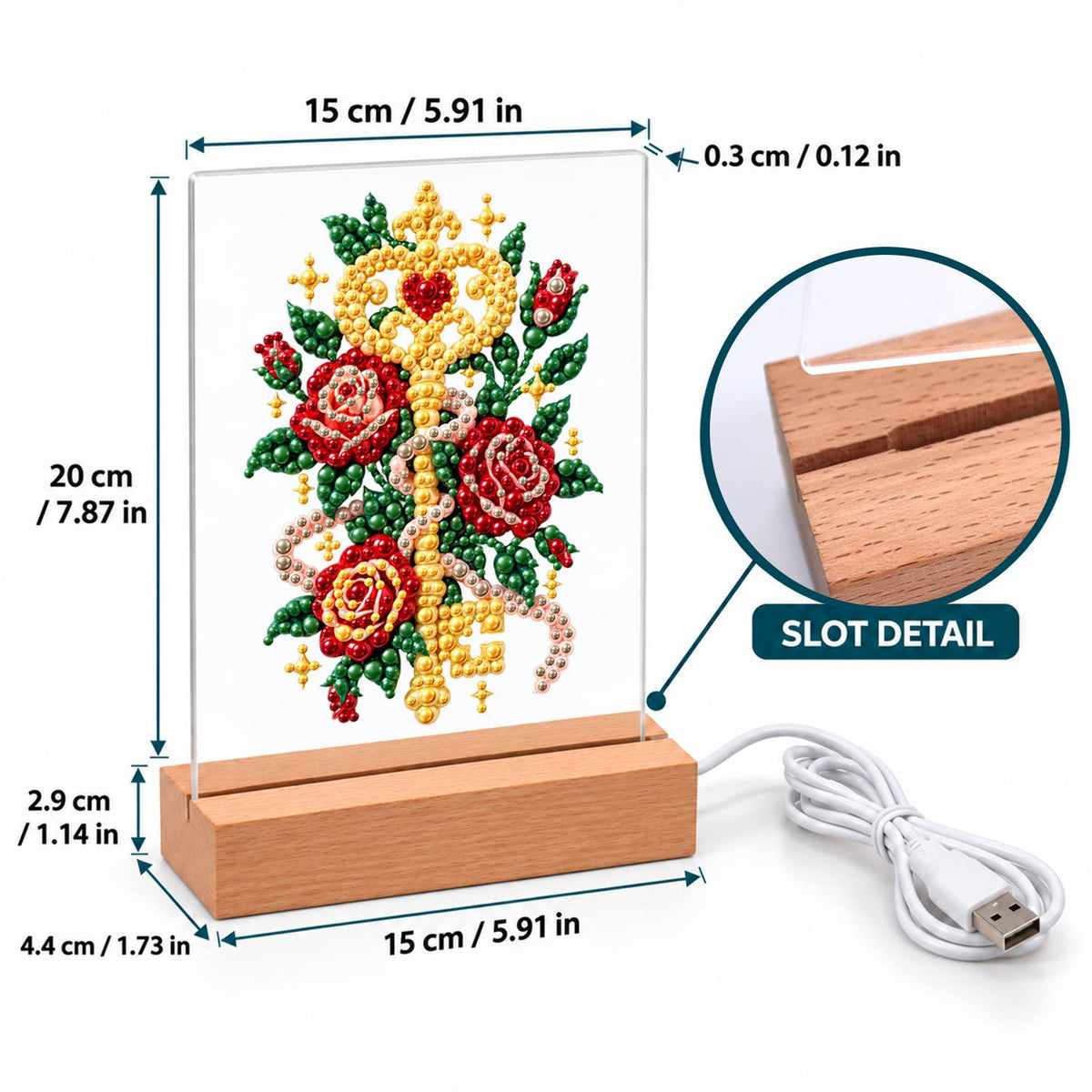 Golden Key Among Red Roses (Light-Up Pearl Painting)