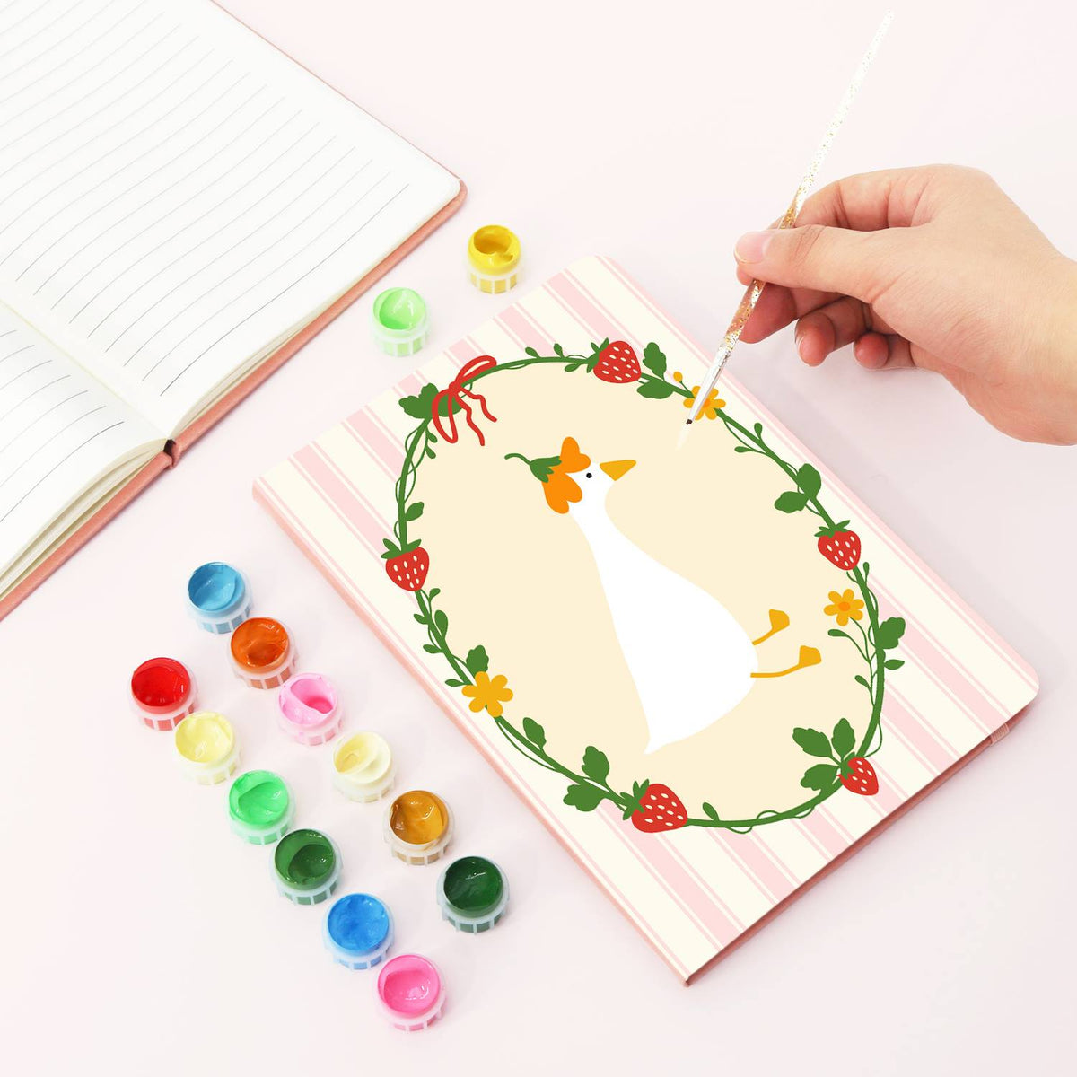 Flower-Crowned Goose in Berries paint by numbers notebook – image 4