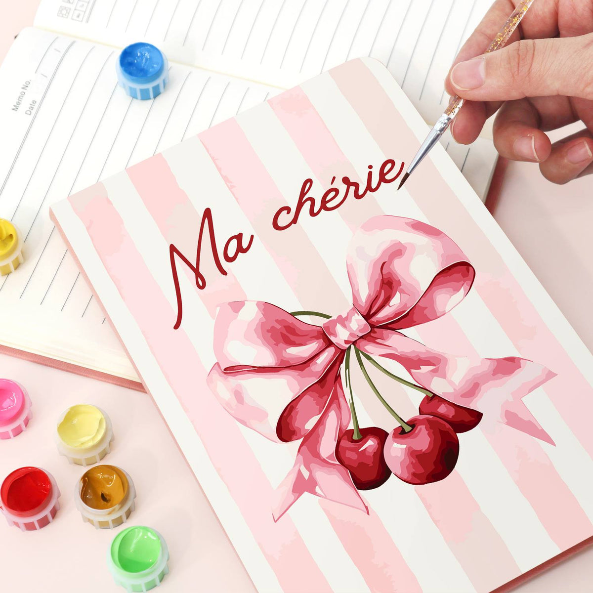 Cherries on a Pink Silk Bow paint by numbers notebook – image 20