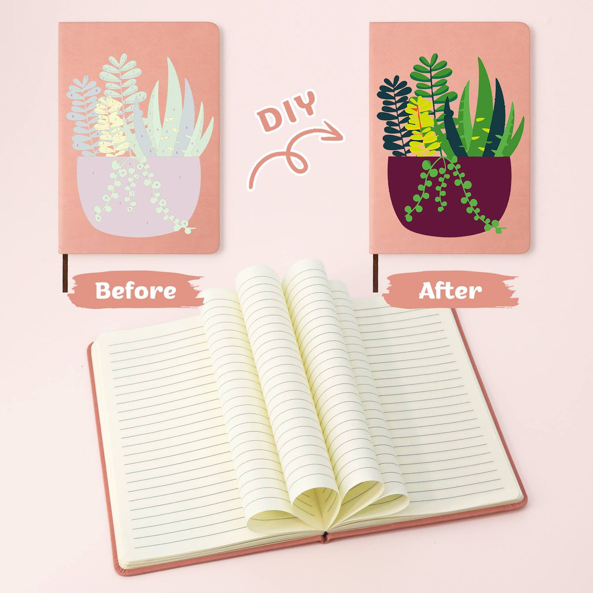 Trailing Succulents in Burgundy paint by numbers notebook – image 21