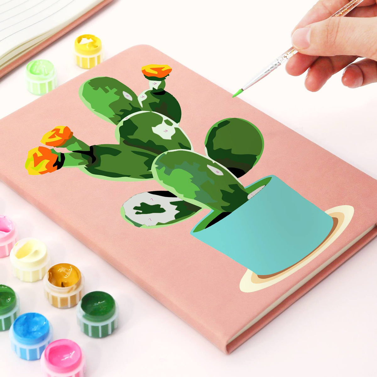 Flowering Cactus in Turquoise Pot paint by numbers notebook – image 5