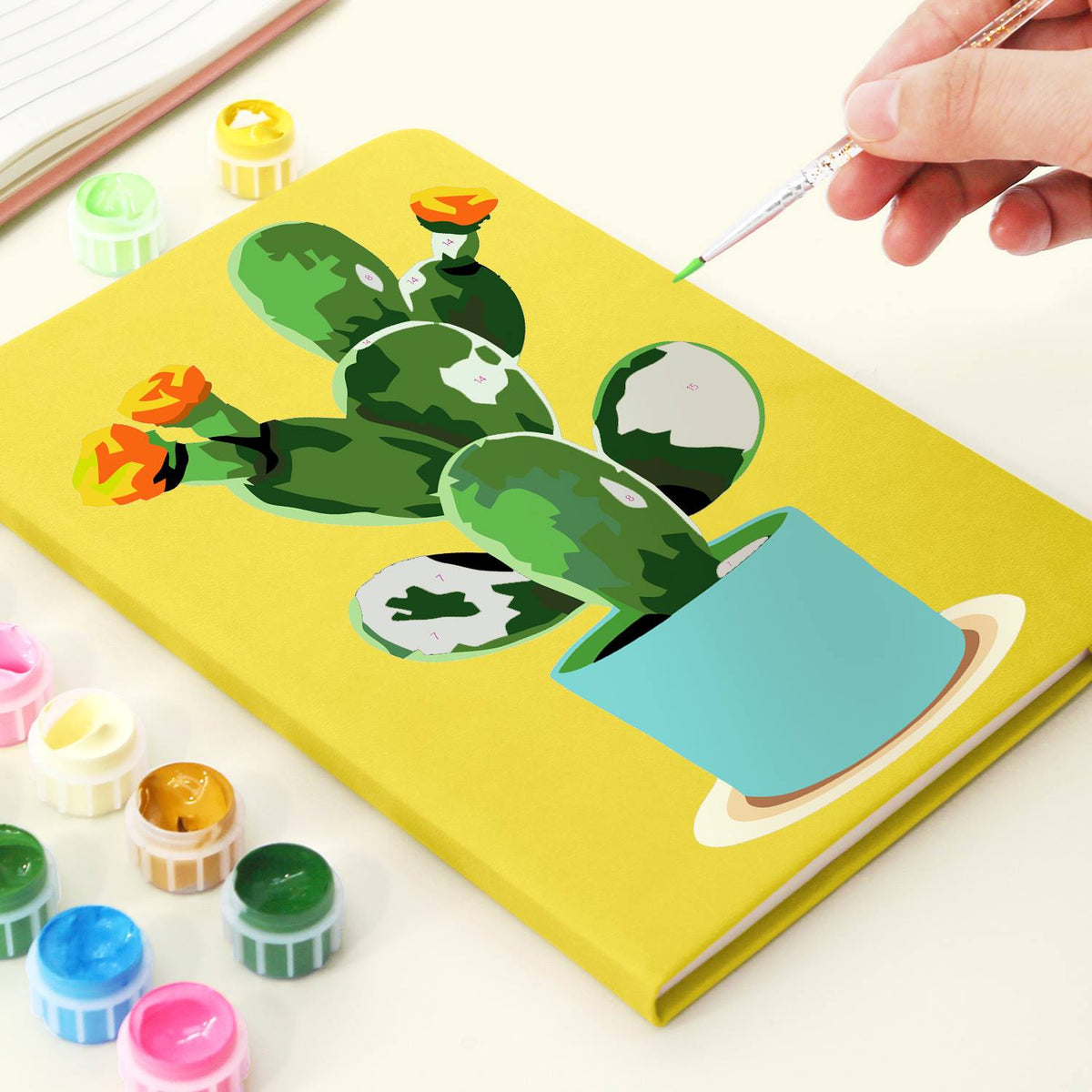 Flowering Cactus in Turquoise Pot paint by numbers notebook – image 6