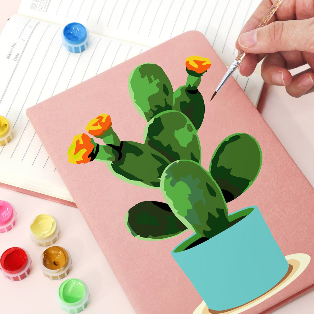 Flowering Cactus in Turquoise Pot paint by numbers notebook – image 18