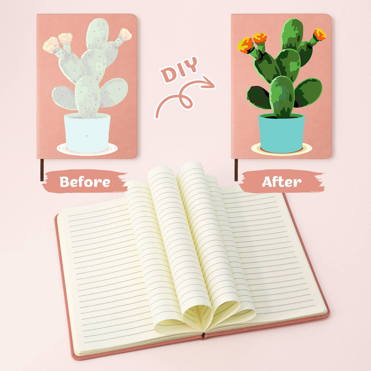 Flowering Cactus in Turquoise Pot paint by numbers notebook – image 21