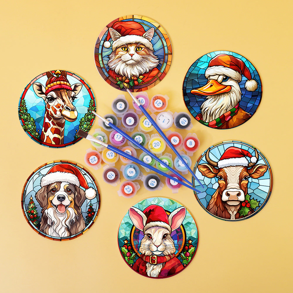 Stained Glass Santa Hat Menagerie paint by numbers coasters – image 2