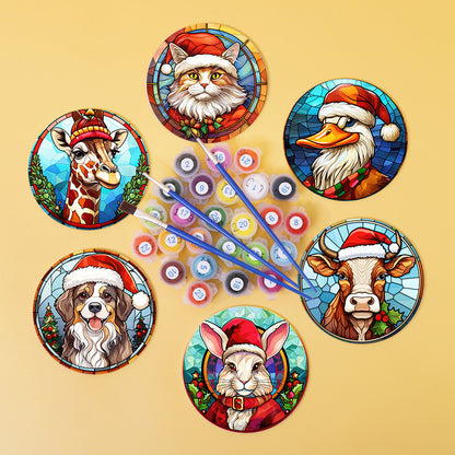 Stained Glass Santa Hat Menagerie paint by numbers coasters – image 2