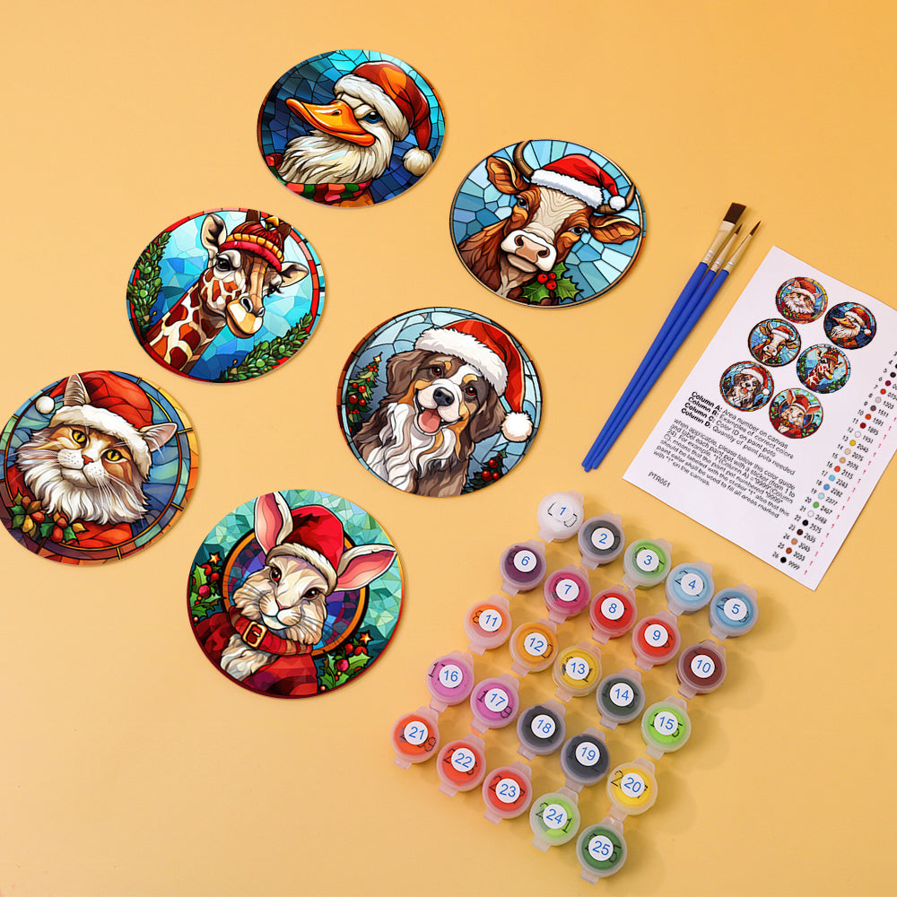 Stained Glass Santa Hat Menagerie paint by numbers coasters – image 4