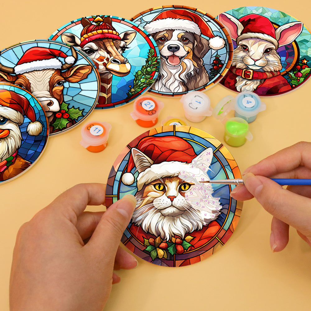 Stained Glass Santa Hat Menagerie paint by numbers coasters – image 5