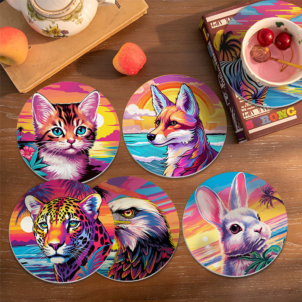 Neon Sunset Wildlife Portraits paint by numbers coasters – image 2