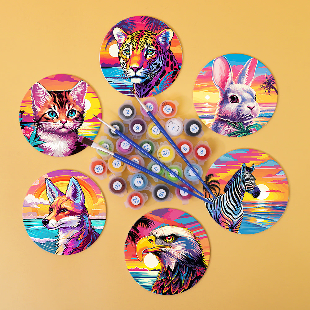Neon Sunset Wildlife Portraits paint by numbers coasters – image 4