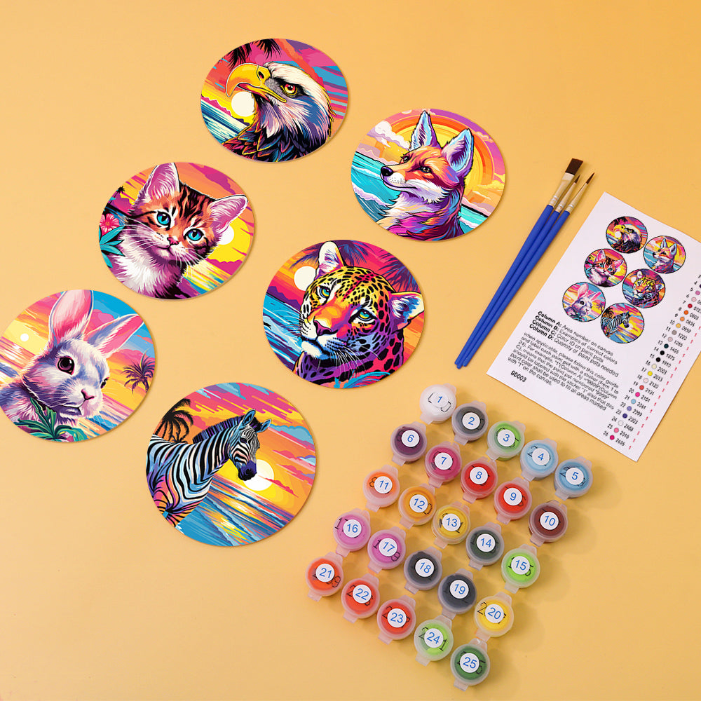 Neon Sunset Wildlife Portraits paint by numbers coasters – image 6