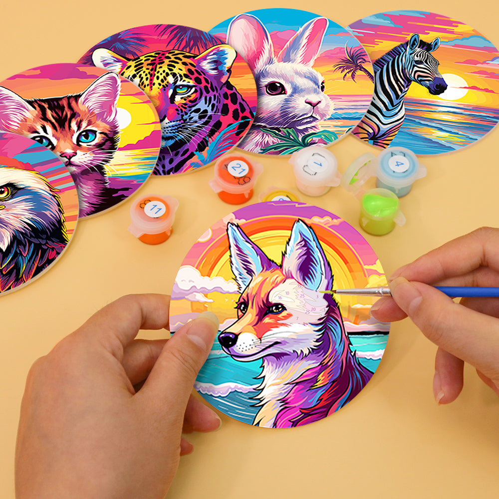 Neon Sunset Wildlife Portraits paint by numbers coasters – image 7